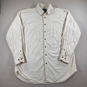 Woolrich Mens Flannel Shirt Ecru Cream 100% Cotton Button Down 6430 Large L